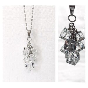 Sterling Silver 925 Chain Cluster Cube Crystal Pendant Necklace
